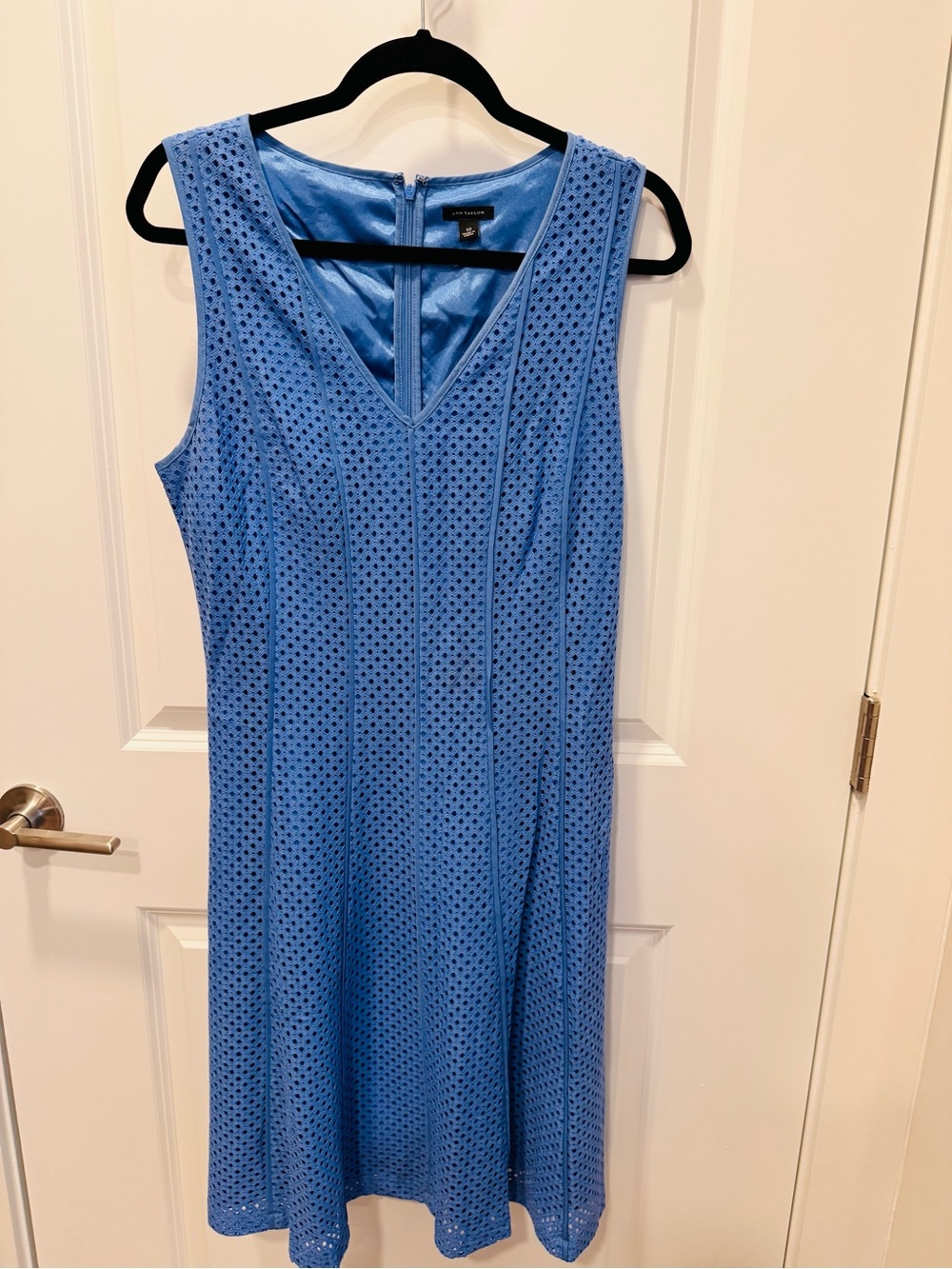 Ann Taylor Blue Eyelet V-Neck A-Line Dress